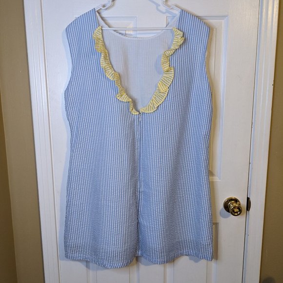 Busy Bees Smocks Striped Blue & White w/Yellow Lace Down Back Dress - 2XL NWT - Picture 2 of 7